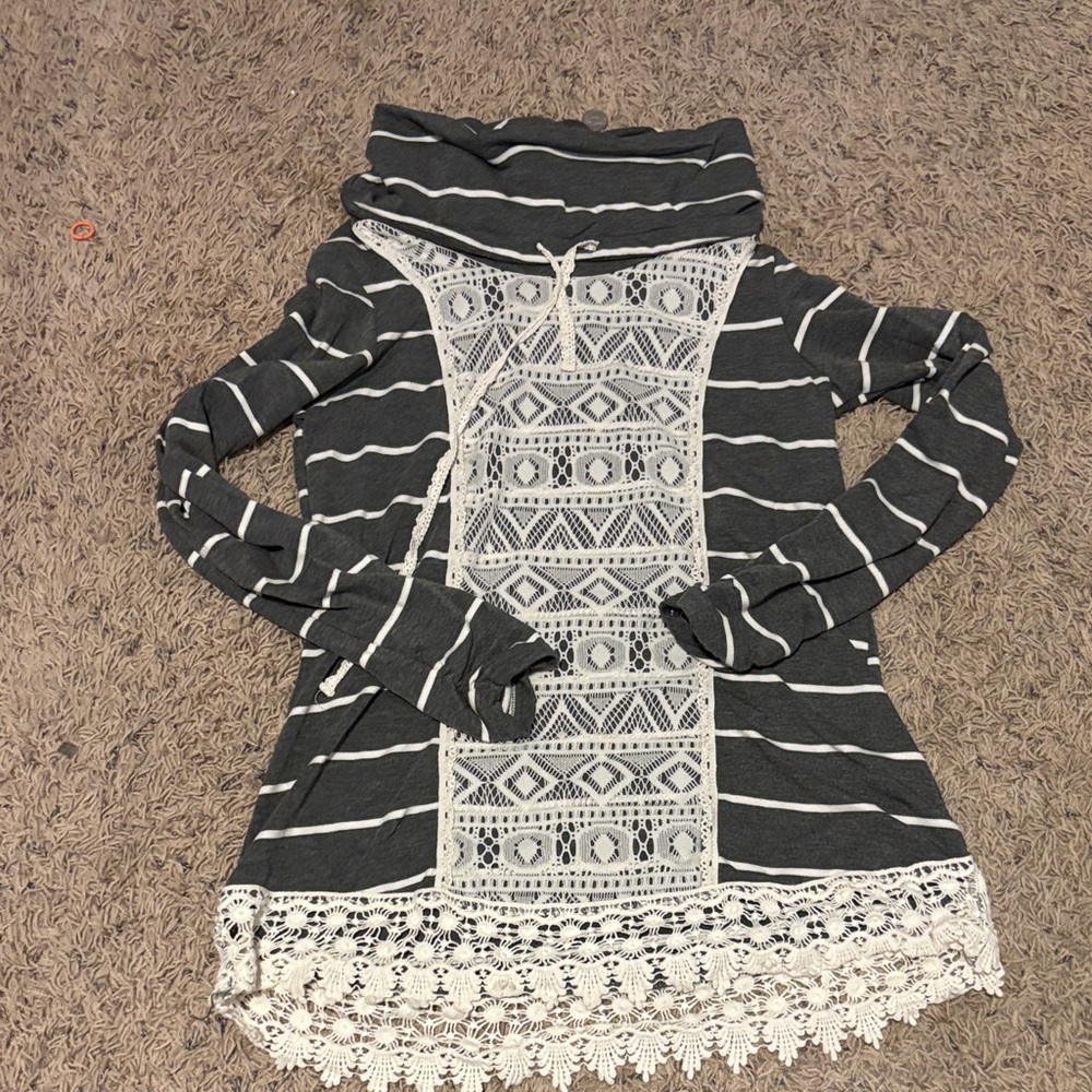 Vanity Charcoal and White Striped Top